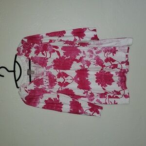Chico's Floral Pink and White Women's 3/4 Sleeve Top Sz 2